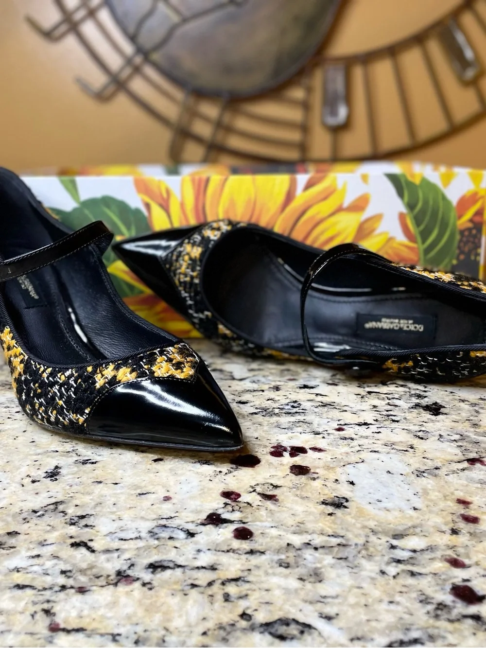 Dolce & Gabbana Black and Yellow Tweed Mary Jane Heels